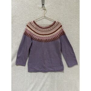 Sundance Fair Isle Sweater Purple Women's Size Small (Flaw) Nordic Wool Blend